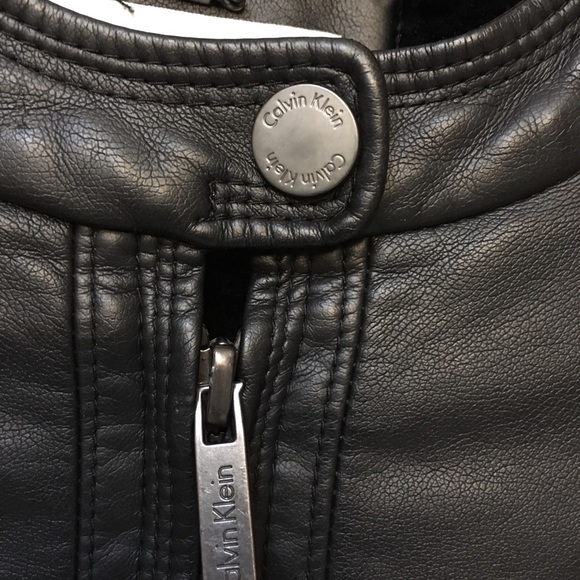 Calvin Klein black vegan leather moto jacket SzSml - Picture 3 of 8
